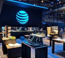 AT&T concept store interior with illuminated logo